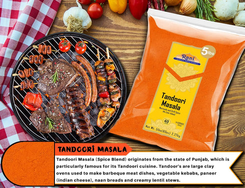11-Spice 80oz (5lbs) 2.27kg Rani Tandoori Masala (Natural, No Colors Added) Indian Blend Bulk ~ Salt Free | Vegan |