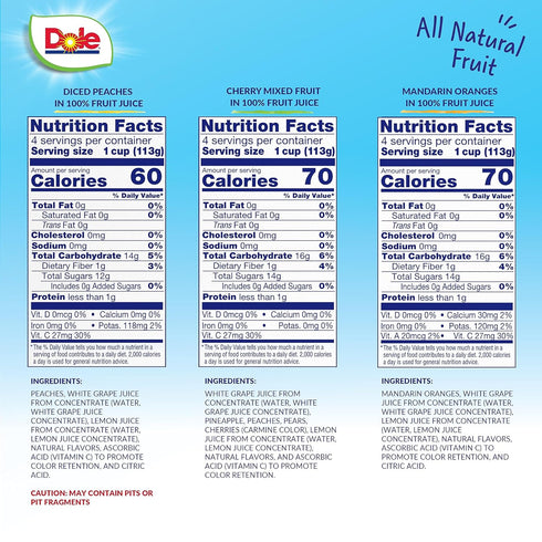 100% Pack 4oz 12 (Pack 2) Dole Fruit Bowls in Juice Variety Snacks, Peaches, Cherry Mixed Fruit, Mandarin Oranges
