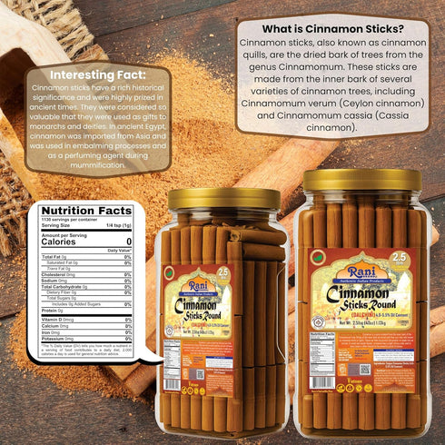 40oz (2.5lbs) 1.13kg 220-250 3+ Inches Rani Cinnamon Sticks Bulk PET Jar - Sticks - Strong Aroma, Perfect for Baking
