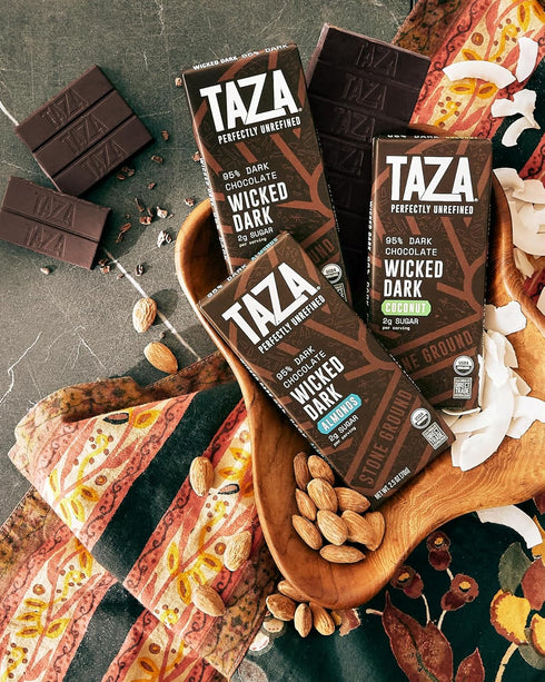 95% Pack 2.5 oz (4 count), Taza Chocolate Organic Wicked Dark Dark Bar Variety Bundle, Vegan