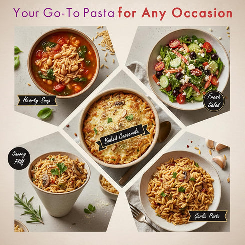 100% 32oz (2 lb) Golden Whole Wheat Orzo Pasta - Non GMO & Vegan - All Natural Rice-shaped Pasta in Bronze Cut - Made