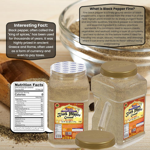 80 80oz (5lbs) 2.27kg Rani Black Pepper Fine Powder Mesh, Bulk PET Jar ~ All Natural | Vegan | Gluten Friendly |