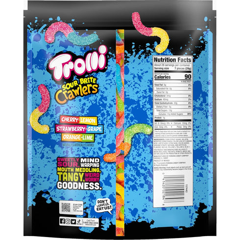 Gummy 28.8 oz Trolli Sour Brite Crawlers, Candy, Cherry-Lemon, Strawberry-Grape & Orange-Lime, Sweet and Sour, Worms