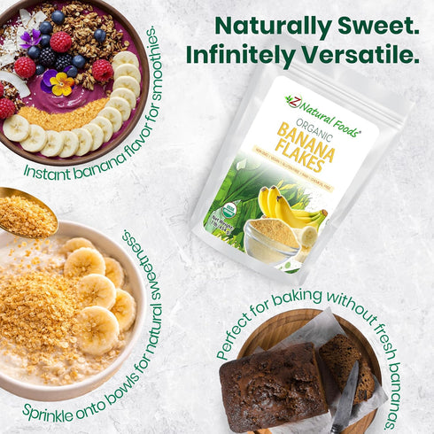 1 lb Z Natural Foods Organic Banana Flakes - Crisp Ripe Bananas for Potassium & Fiber Support, Digestive Health, Skin