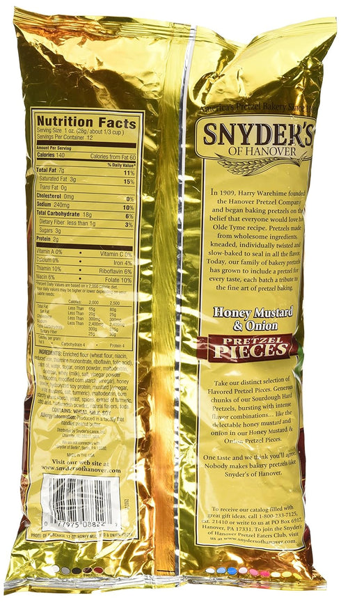 12oz (Pack 3) Snyder's of Hanover, Honey Mustard & Onion Pretzel Pieces, Bag
