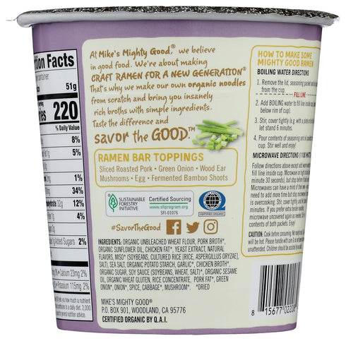 MIKES MIGHTY GOOD Organic Tonkotsu Ramen Cup, Pork, 1.7 Oz