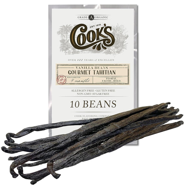 Cooks, Tahitian Organic Vanilla Beans, Grade A, Worlds Finest Gourmet Fresh Premium