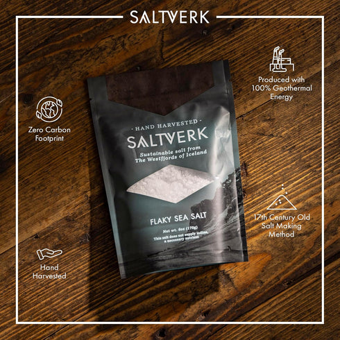 6 Oz Saltverk Sea Salt - Gourmet, Icelandic, Hand Harvested and Sustainably Made - Flaky