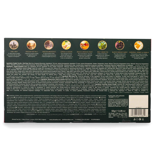 Ahmad Tea Black, Green, & Herbal Teas, Tea Master's Selection Red & Green Gift Box, Variety of 8 Teas, Teabags 48 ct - Caffeinated, Decaffeinated, and Sugar-Free