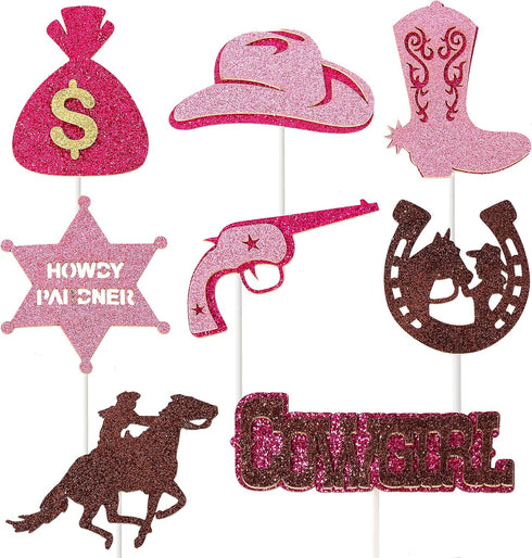 24 Pcs Cowgirl Party Cupcake Toppers, Pink Western Decorations for Kids Birthday Party, Baby Shower Supplies