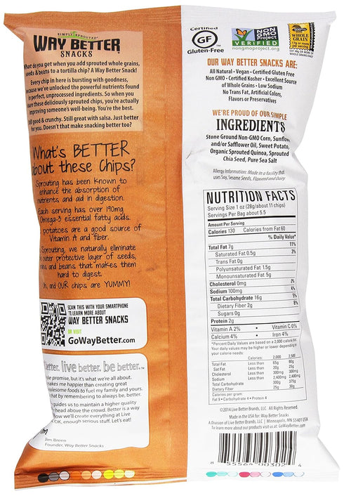 Way Better Snacks Sweet Potato Tortilla Chips, 5.5 Ounce