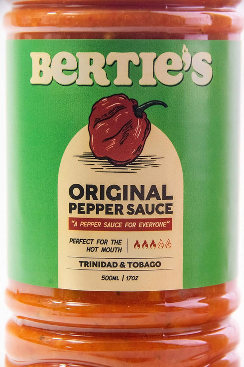 Bertie's Original Pepper Sauce, 17 Oz/500ml | Fresh Trinidad Moruga Red & Scotch Bonnet Peppers