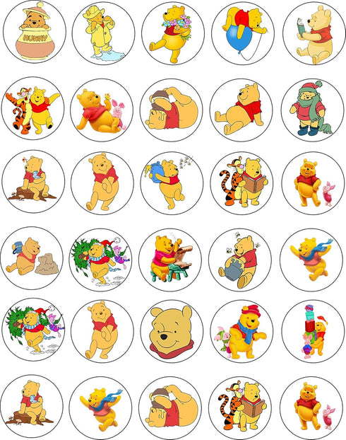 30 x Edible Cupcake Toppers, Honey Bear Inspired Collection of Edible Cake Decorations on Wafer Sheet