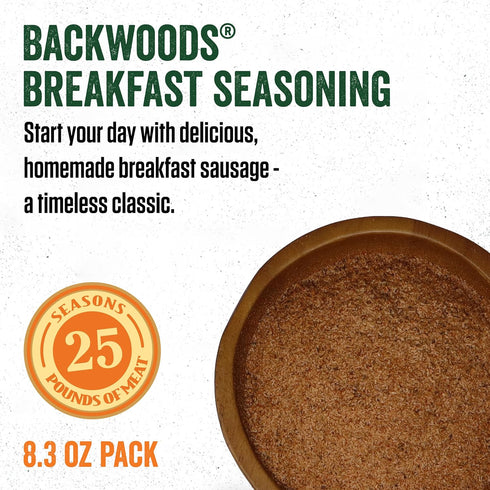 25 8.3 Packet LEM Products Backwoods Breakfast Fresh Sausage Seasoning, Ideal for Wild Game and Domestic Meat, Seasons