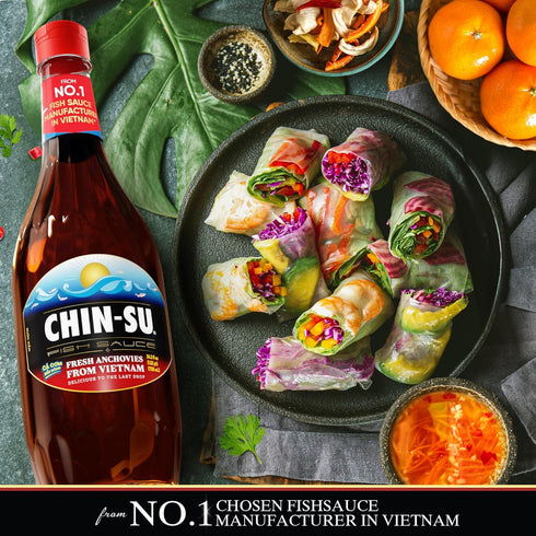 Chin-Su Fish Sauce, Premium Vietnamese, Fresh Anchovies Salted On Boat, One-Year Aged, Gluten Free, 24.3 Oz
