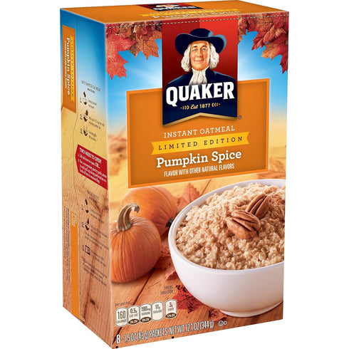 8 Packets Quaker Instant Oatmeal, Limited Edition Pumpkin Spice, Breakfast Cereal
