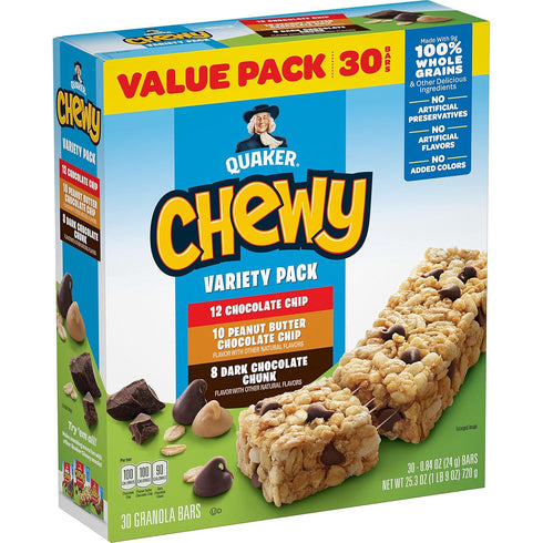 Quaker Chewy Granola Bars, 3 Flavor Variety Pack, 0.84oz Individually Wrapped Bars