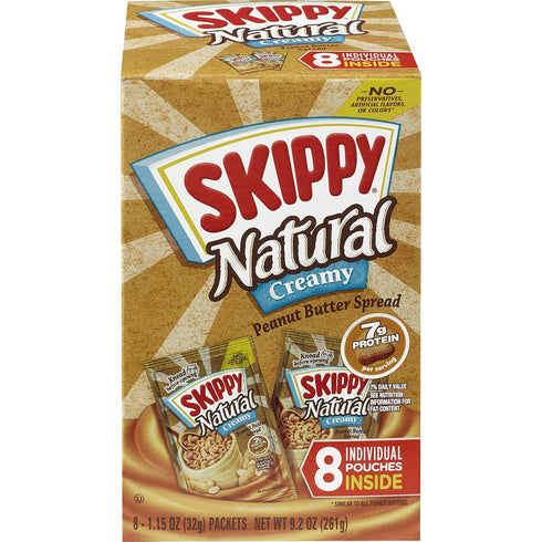 SKIPPY Natural Creamy Peanut Butter Spread Individual Squeeze Packs, 1.15 Ounce (8