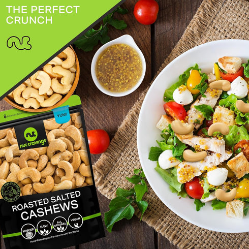 (16oz 1 LB) Packed NUT CRAVINGS - Roasted Cashews Slightly Salted - Jumbo, Whole - Fresh in Resealable Bag - Nut Snack
