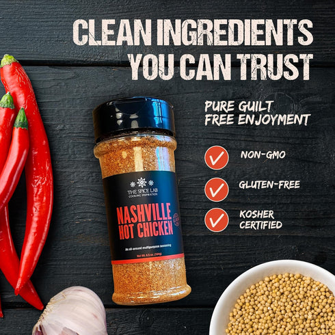 The Spice Lab Nashville Hot Chicken Seasoning - Gluten Free & Kosher All Purpose Spicy Dry Rub for Chicken - 6.5 oz