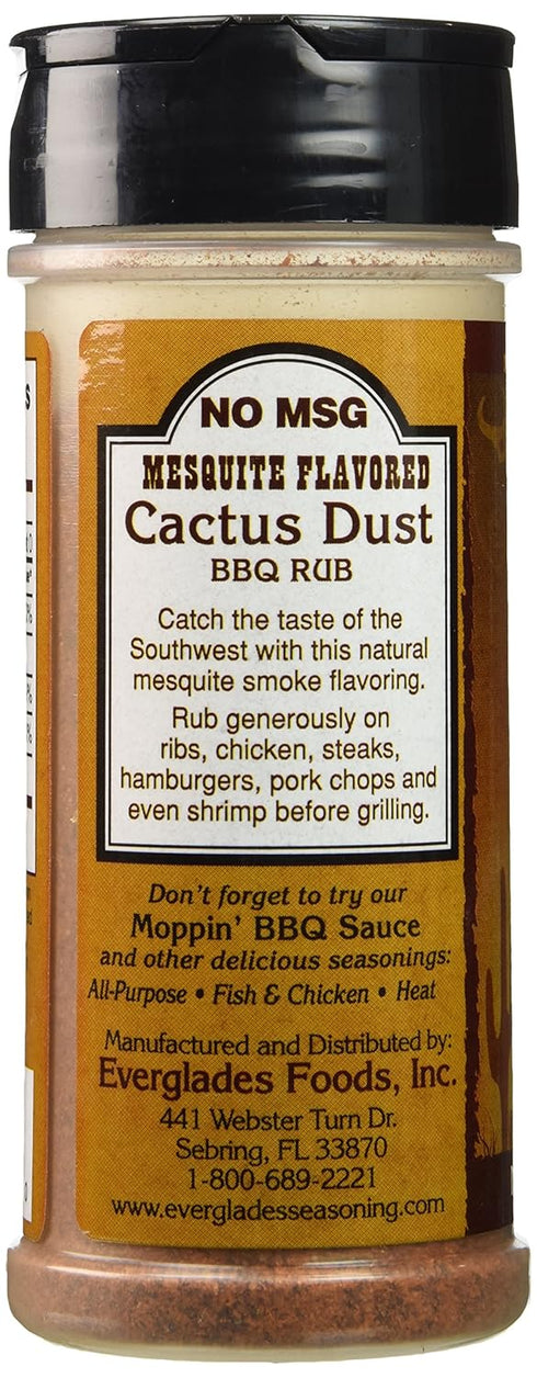 Everglades Cactus Dust BBQ Rub Seasoning, Mesquite Flavor for Ribs, Steaks, Chicken, Pork & Seafood - 6 oz