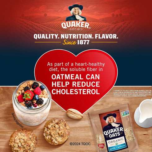24 Oz(Pack 4) Quaker Organic Quick Cook Oatmeal, Breakfast Cereal, Non-GMO Project Verified
