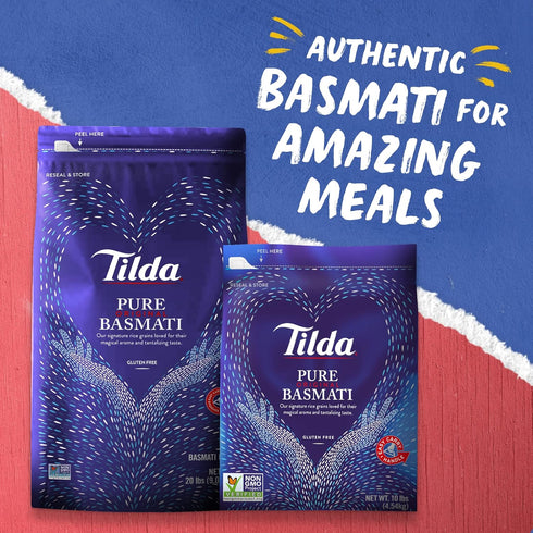 10-Pound Tilda Pure Basmati Rice, Premium Aromatic and Authentic Rice, Large Resealable Bag, Bag,White