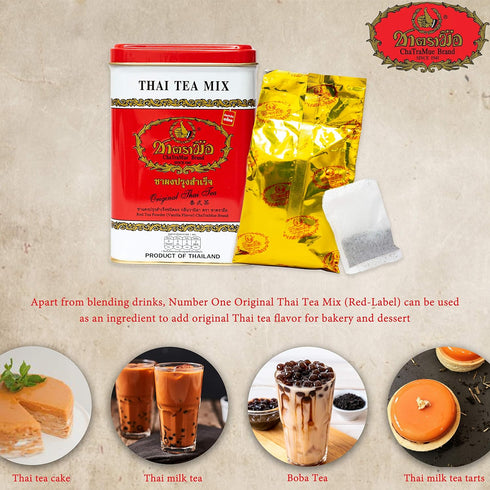 50 Number One Original Thai Tea Mix ChaTraMue Thai Tea for Boba Tea, Hot Tea, Iced Tea (Red Label Tea Bags)
