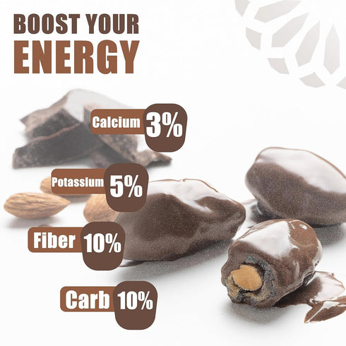Nakheel Alya 16 Milk Chocolate Almond Stuffed Dates, Pieces Nutrient-Rich Sweet Snack, Made with Whole Dates & Nuts