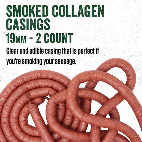 LEM Products Clear Smoked Collagen Casings, 19mm, 2-Pack, Edible Sausage Casings, Stuffs 16 Pounds