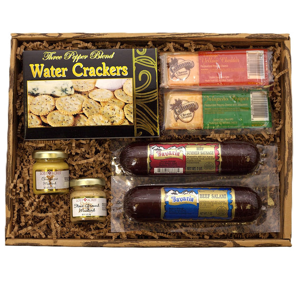 Gift Basket Village Gourmet Hearty Meat and Cheese Gift Box with Cheddar