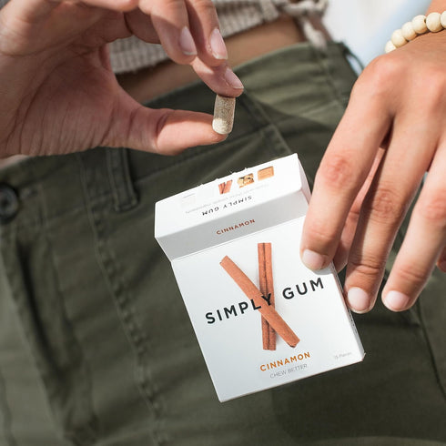 Simply Gum | Cinnamon | Plant-Based Chewing Gum | Pack of Six (90 Pieces Total) | Synthetic Free, Aspartame Free,