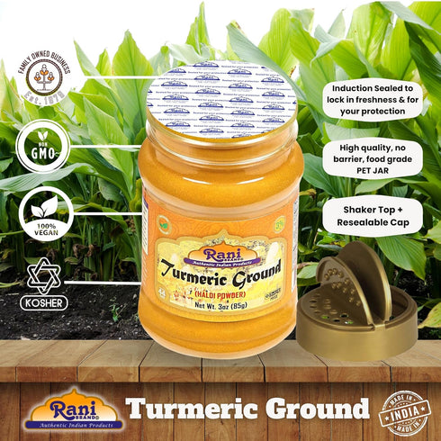 Rani Turmeric (Haldi) Root Powder Spice, 3oz (85g) PET Jar, 100% Pure, Vegan, Gluten Friendly