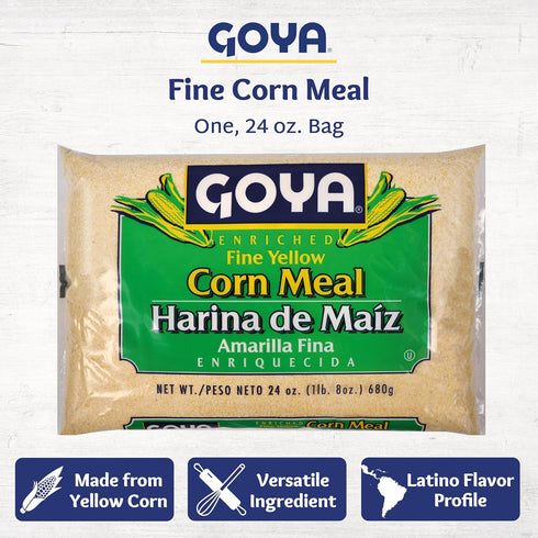 24oz. Yellow Cornmeal by Goya, Gluten Free Cornmeal, Harina De Maiz, Fine Ground Corn Flour for Cornbread, Cornmeal