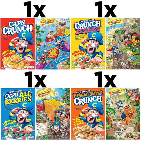 4 Pack, (4 Pack), Quaker Cap'n Crunch Breakfast Cereal, Flavor Variety Sweetened Corn & Oat Cereal Original, Crunch
