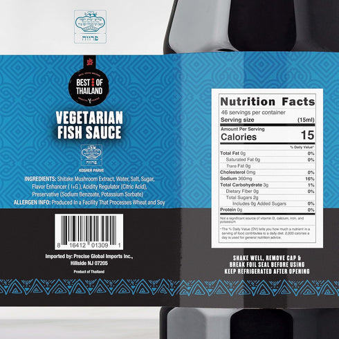 Best Of Thailand Vegetarian Fish Sauce, 2 Pack (Each 23.65 fl oz), Real Authentic Asian Brewed Vegan Sauces