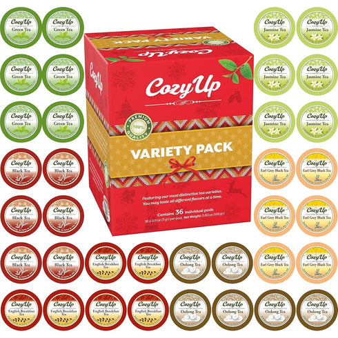 Cozy 36-Count 6 Pack Up Flavors Variety Tea Compatible with Keurig K-Cup Brewers, Including Green, Black, Jasmine, Earl