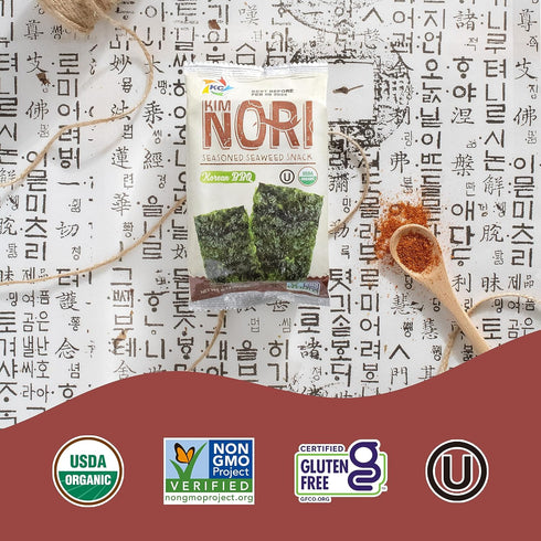 KIMNORI Organic Seasoned Seaweed Snacks, Korean BBQ Flavor, 24 Individual Packs, 100% Natural Laver