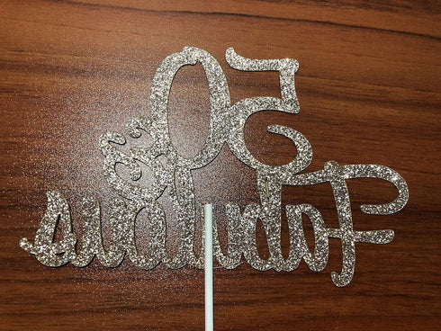 50 and Fabulous Rose Gold Glitter 50th Birthday Cake Topper for Women