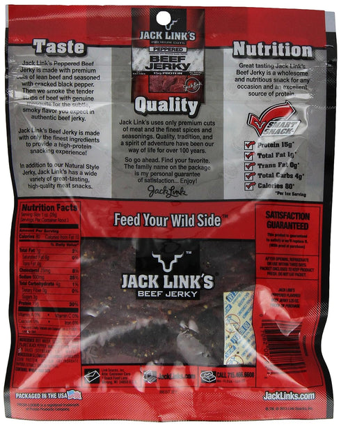 3.25-Ounce (Pack 4) Jack Link's Beef Jerky, Peppered, Bags