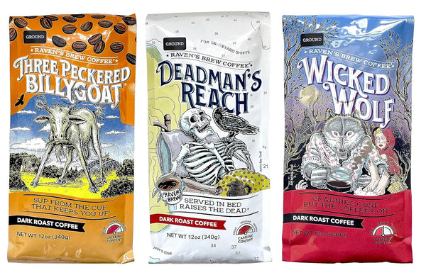 Raven's Brew Ground Coffee Variety Pack - 3 Delicious Flavors - Wicked