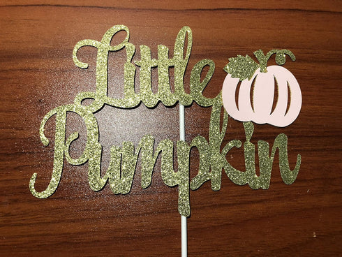 Little Pumpkin Cake Topper, Gold Pink Little Pumpkin Baby Shower Decorations for 1st Birthday Supplies
