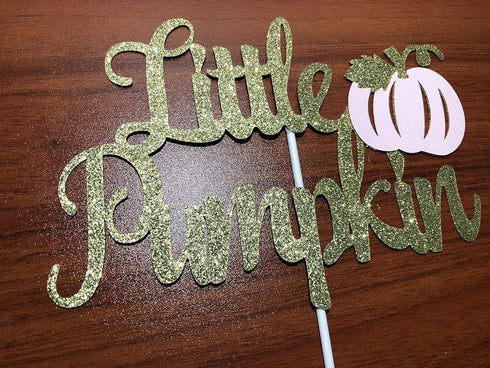 Little Pumpkin Cake Topper, Gold Pink Little Pumpkin Baby Shower Decorations for 1st Birthday Supplies