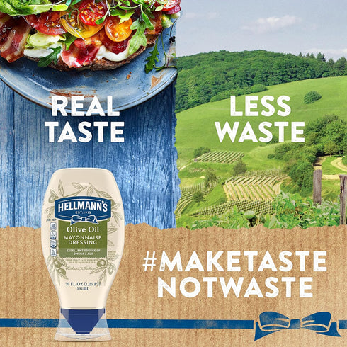 Omega-3 20 oz (Pack 2) Hellmann's Mayonnaise Dressing with Olive Oil Squeeze Bottle Condiment for Simple Meals