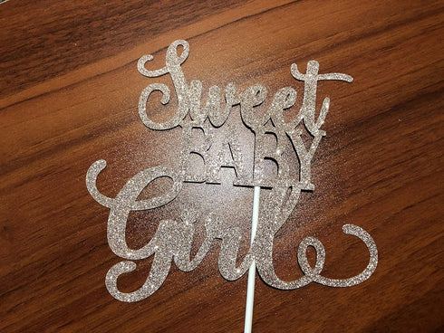 Sweet Baby Girl Cake Topper - Rose Gold Glitter Baby Shower Cake Topper for Its A Girl Celebration