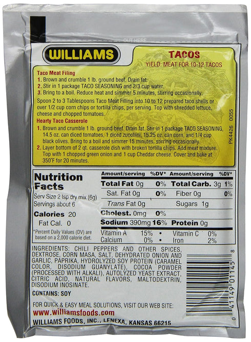 Williams 1.25 (Pack 24) Taco Seasoning Mix, Ounce