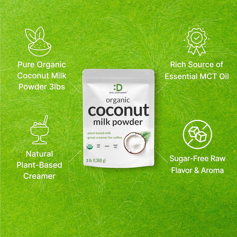 DEAL SUPPLEMENT 3lbs Unsweetened Organic Coconut Milk Powder, Dairy Free Creamer Alternative Sugar Free Raw Flavor Rich
