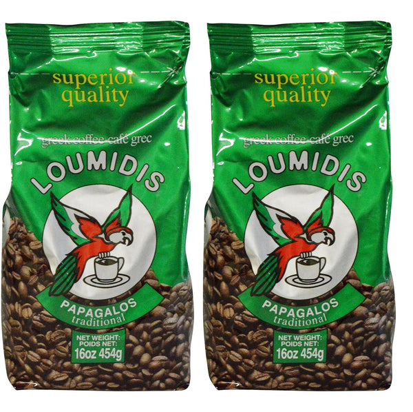 LOUMIDIS Greek Ground Coffee Papagalos Traditional 2 Pack (16 Ounces)