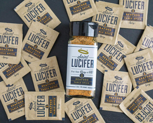 2.3 Saint Lucifer Spice Co Seafood Seasoning Table Spice, ounce glass jar, Made In The USA, Gluten Free, Sugar Free
