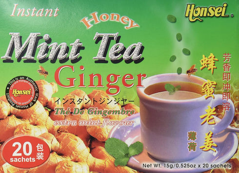 Honsei (20 15 G/0.525oz Instant MINT Ginger Honey Tea Sachets) - Product of Singapore